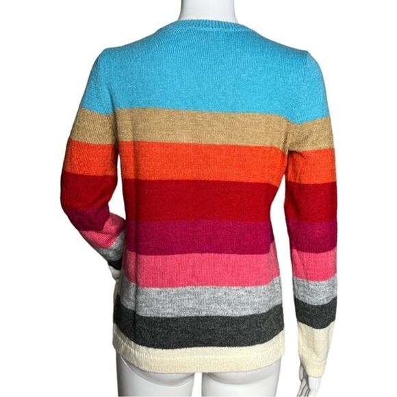 Talbots Sweater Womens Small Multicolored Wide Stripe Winter Scene Deer Knit - Picture 3 of 7